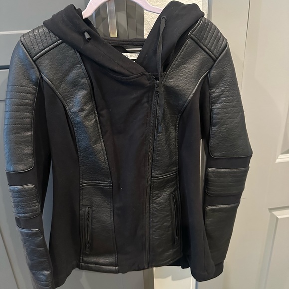 blanc noir Jackets & Blazers - Women's Black Hooded Moto Jacket - Blanc Noir